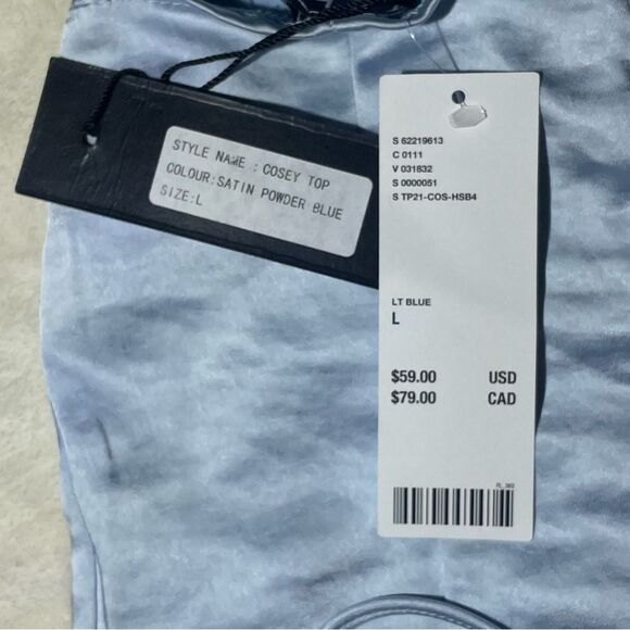 NWT Motel Rocks Light Blue Corset Pleated Satin Camisole Powder Blue Cosey Top - Picture 6 of 7